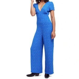 Free People Mia Floral Blue Jumpsuit Womens Size 4 OB673689